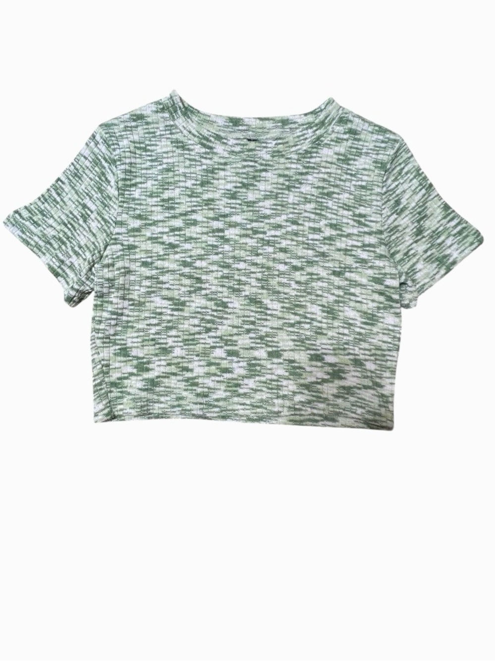 H&M Green and White Space-Dye Ribbed Cropped Top